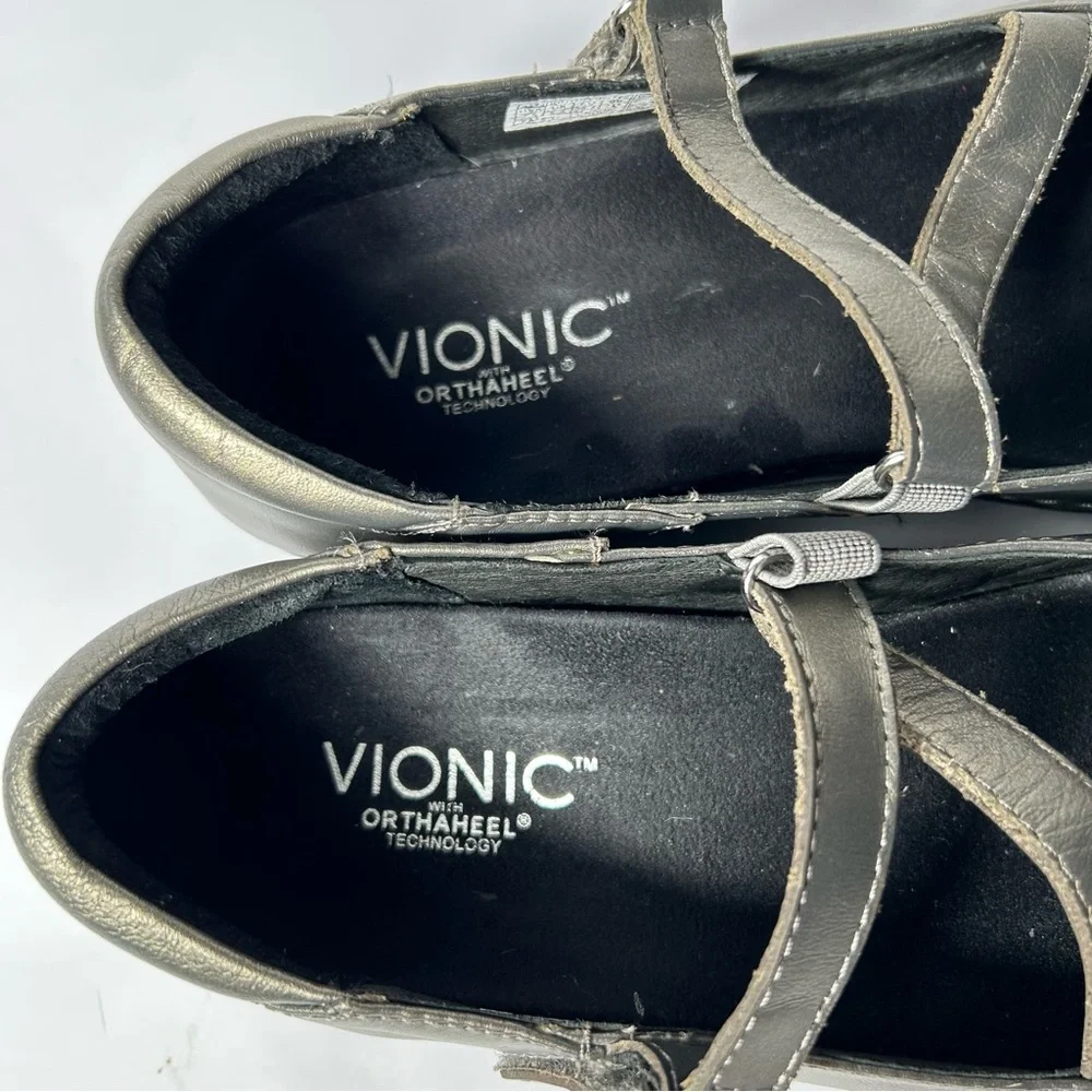 Vionic Orthaheel Judith Shoes Womens 7.5US Gray Silver Mary‎ Jane Flats Strappy